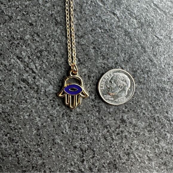NEW Hamsa Hand of Fatima Pendant Good Luck Charm Adjustable Necklace 16 to 18-in - Picture 2 of 8